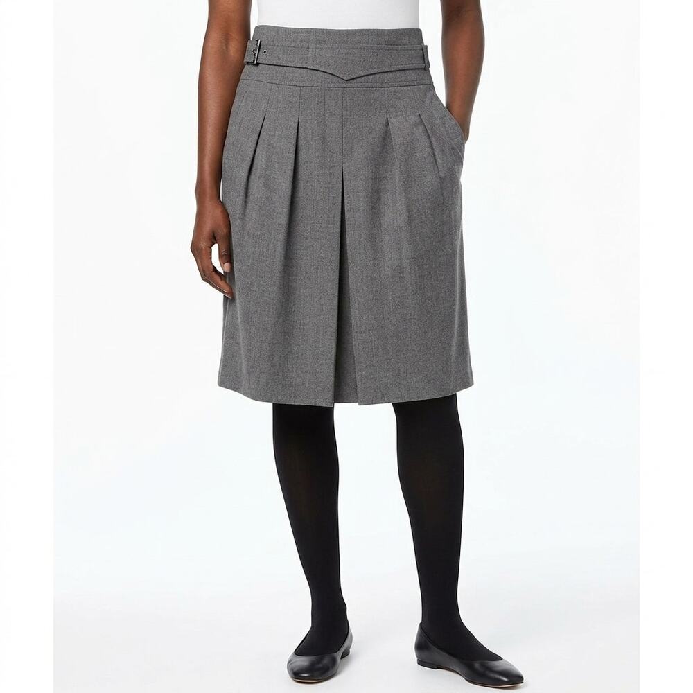 Bcbgmaxazria Wool Blend Gray Pleated Knee Length Skirt Women Size 10